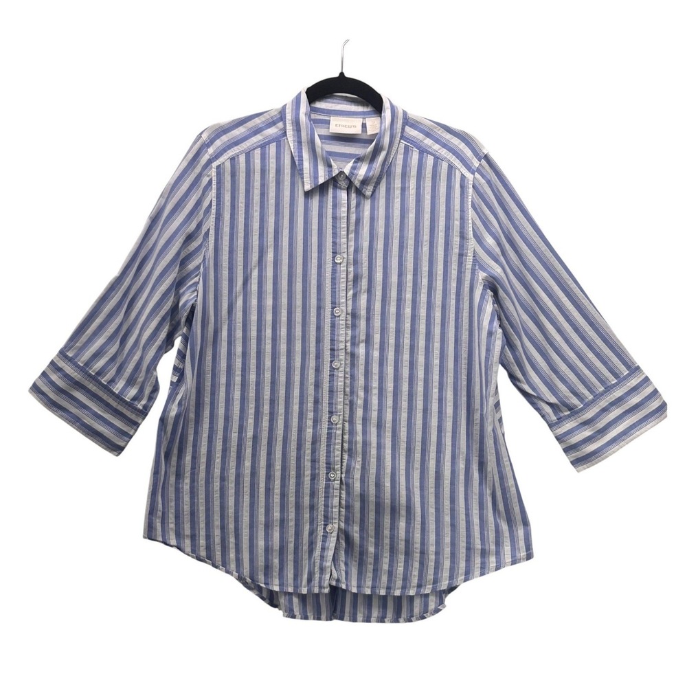 Chicos Button Up Shirt Blue White Large Or 2